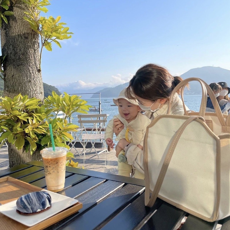 Túi Canvas đựng đồ đa năng viền nâu 2in1 tiện lợi đi cafe, du lịch - Túi đựng tả sữa cho bé The Ally