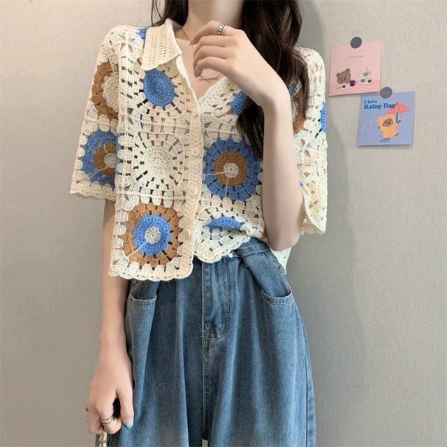Áo croptop ren hoa cúc cổ đức xinh xắn hàng QC chuẩn trend Hàn