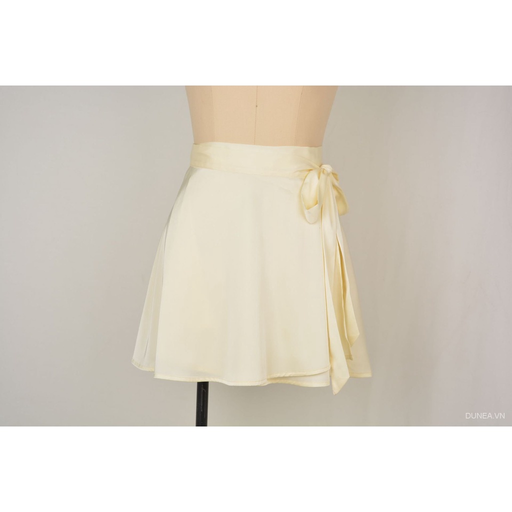 DUNEA Chân váy ngắn chữ A bằng vải satin có dây cột nơ đơn giản dành cho nữ