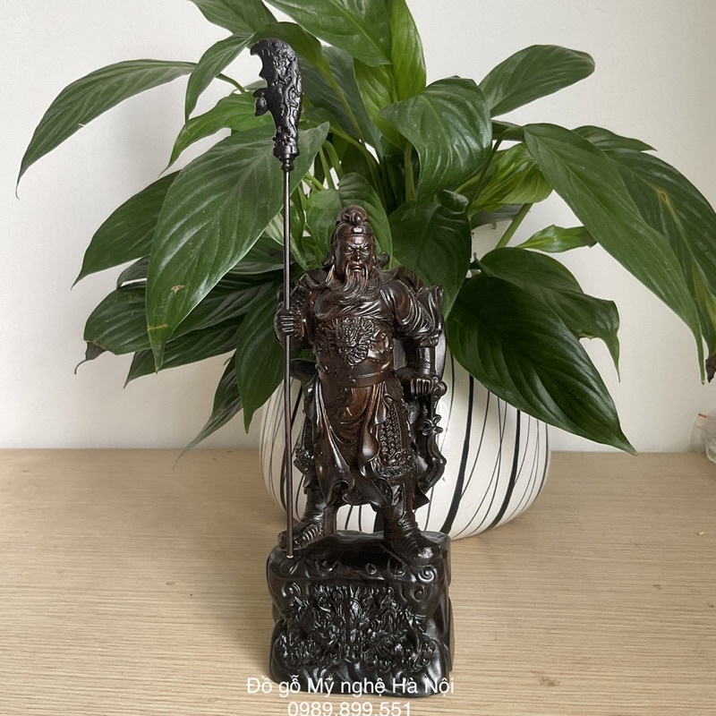 Tượng quan công làm bằng gỗ mun cao 20 cm