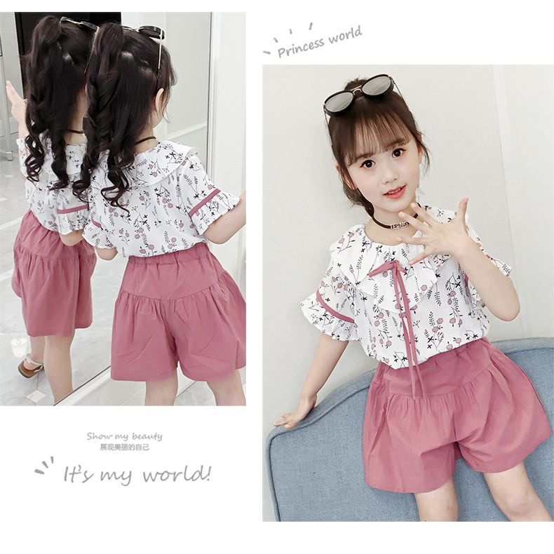 Set 2 Món Áo Tay Ngắn + Quần Short In Họa Tiết Hoa Nhí Xinh Xắn Cho Bé Gái Từ 3-4 - 5-6 - 7-8 - 9-10 - 11-12 Tuổi