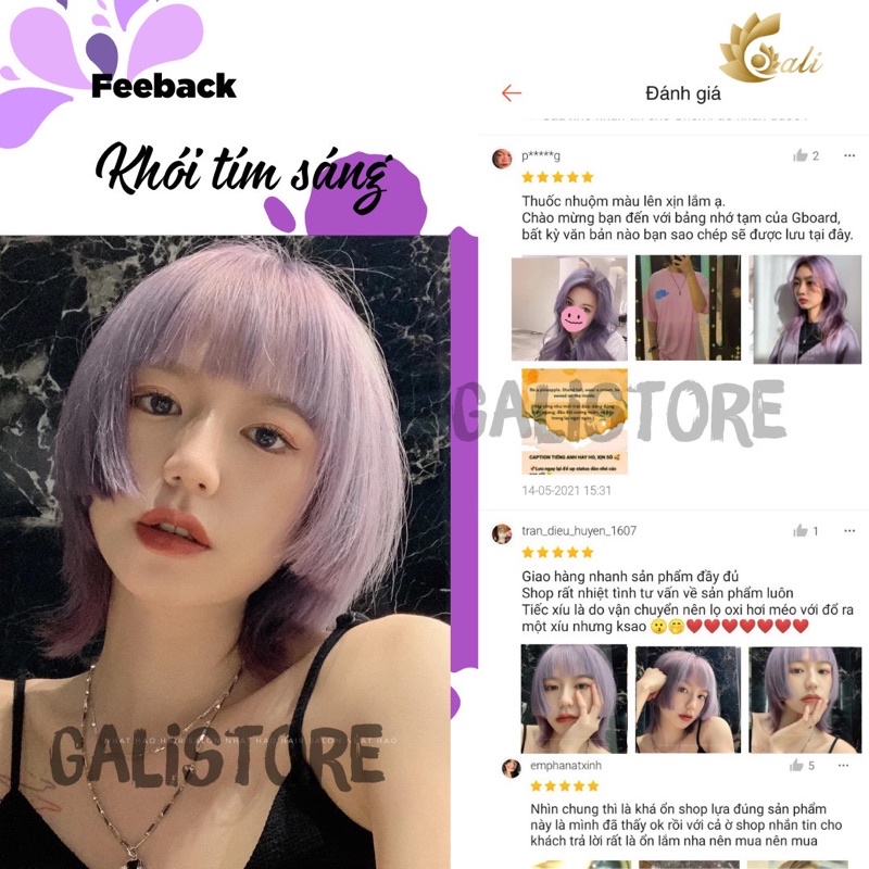 Thuốc nhuộm tóc Tím Khói Sáng cần Thuốc Tẩy Tóc tặng kèm oxy trợ nhuộm Galistore