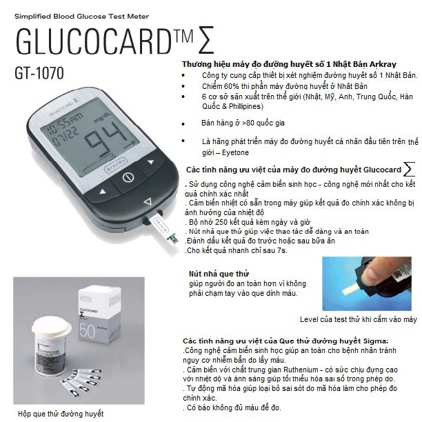 [Kết Nối Máy Tính] Máy đo đường huyết cá nhân ARKRAY GLUCOCARD S | Đơn vị đo mmol/L và mg/dL - Thương Hiệu Nhật Bản