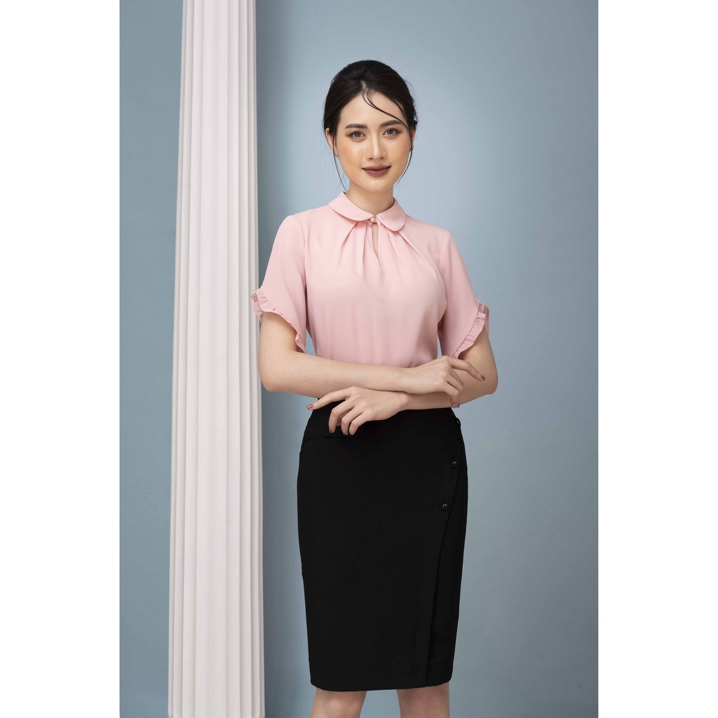 Áo sơ mi chiffon hồng cổ sen, tay lượn xếp bèo TOSON -11008P81