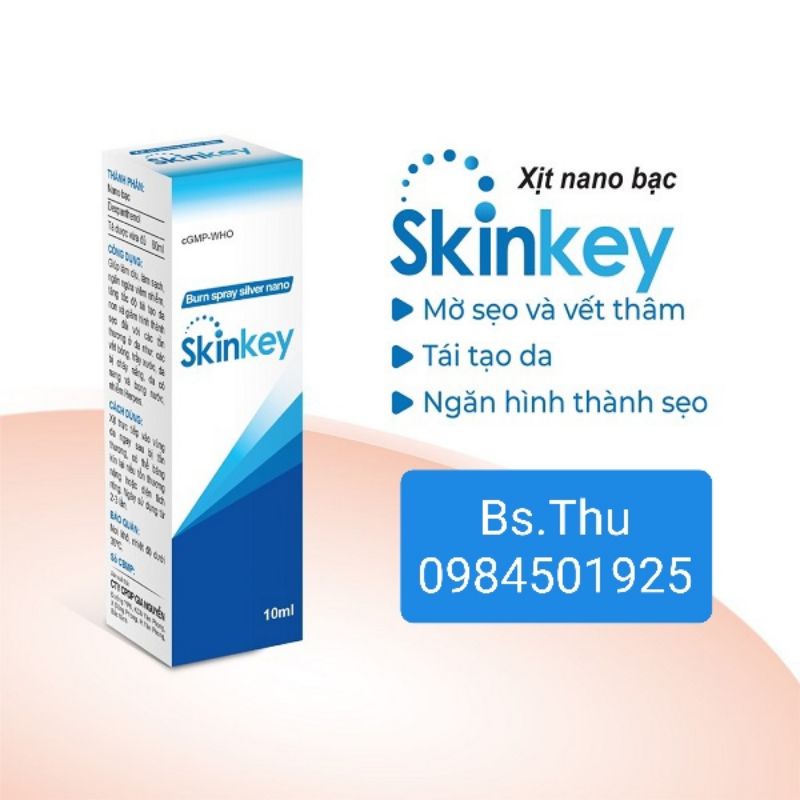 Xịt nano bạc Skinkey lọ 15ml hỗ trợ tái tạo da, mờ sẹo, mờ thâm do thủy đậu, zona