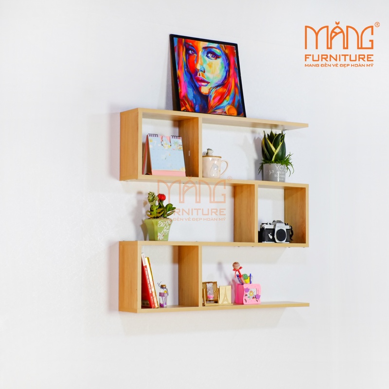 Kệ sách, kệ trang trí treo tường gỗ 3 ngăn dài 80cm x sâu 14cm (KS12)