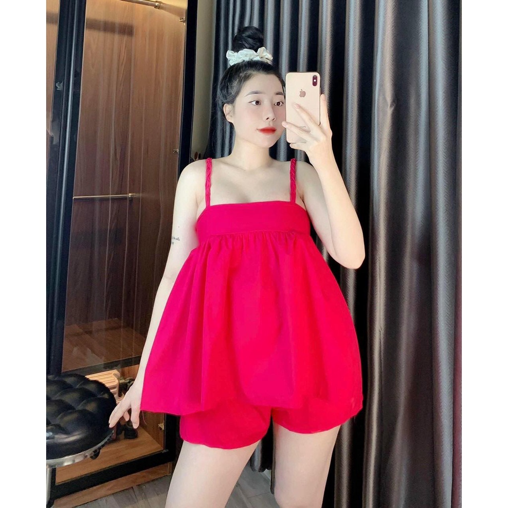 Set hai dây đan, áo form rộng, quần short siêu xinh cho nữ mặc nhà, mặc đi chơi