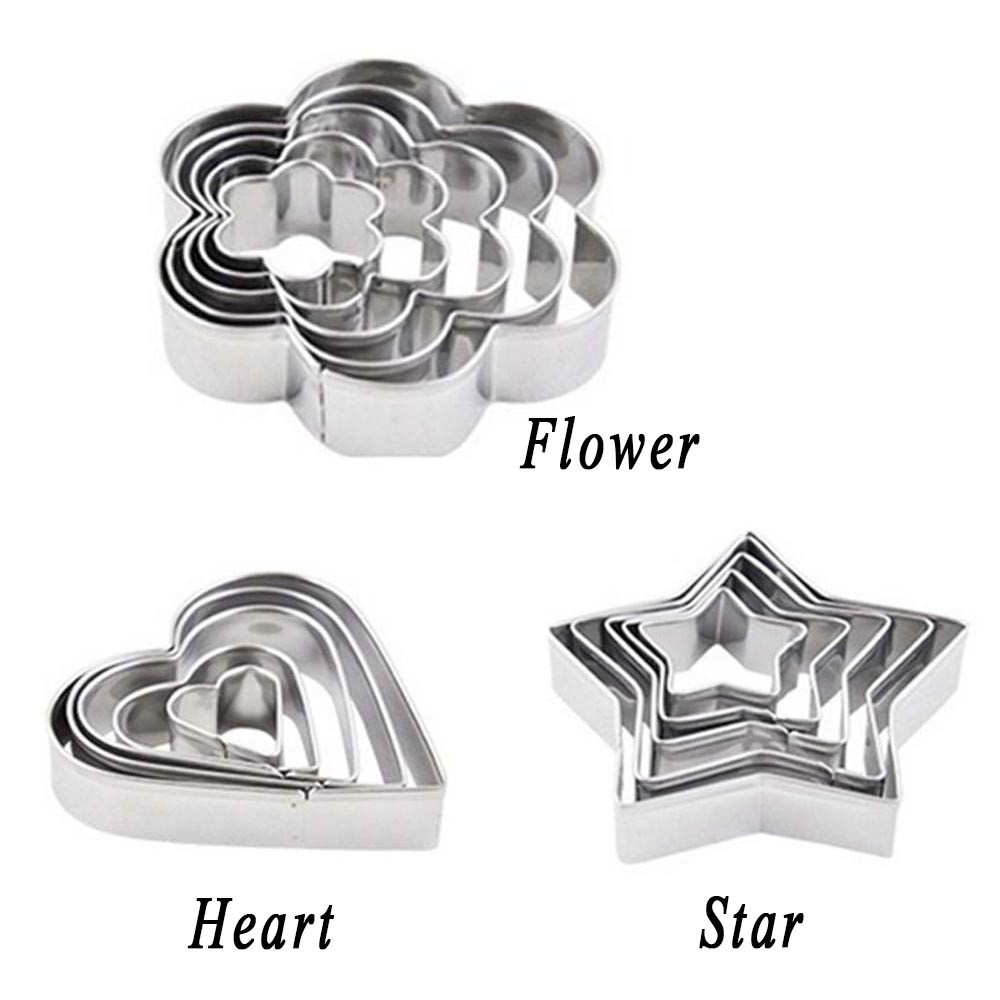 Bộ 5 khuôn cắt bánh quy hình ngôi sao / trái tim bằng thép không gỉ