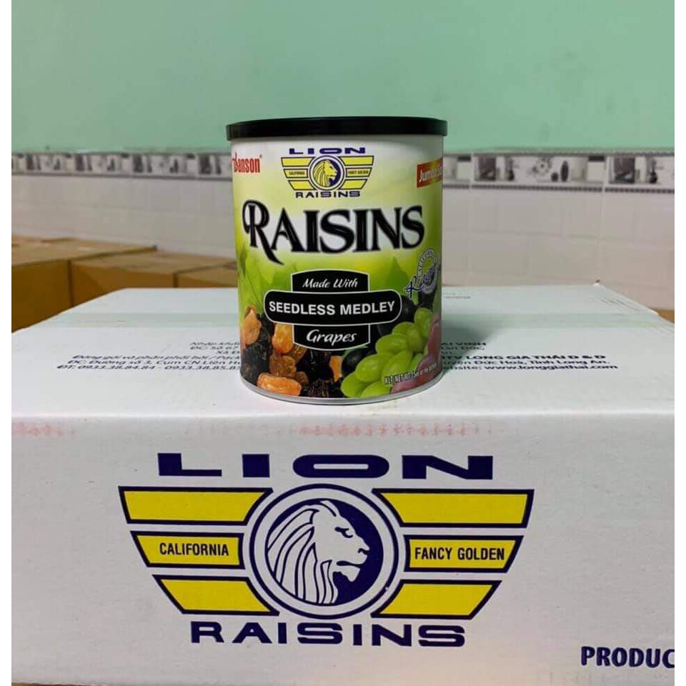 01 Hộp 395gr Nho khô Lion Raisins Mỹ - (Date: 12 tháng)