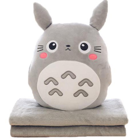 Gối mền 3 trong 1 kèm đút tay mèo totoro dễ thương Xám