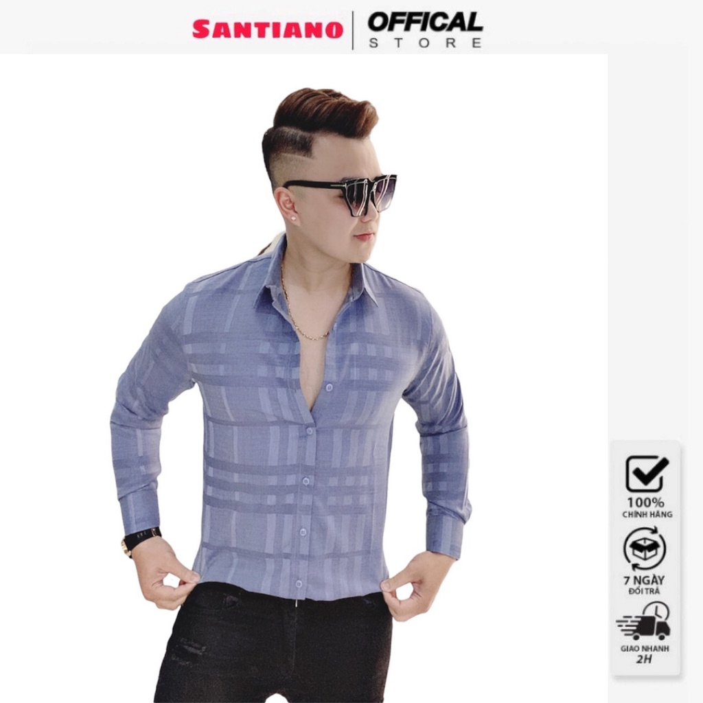 Áo sơ mi kẻ chìm bbr tay dài vải bambo thoáng mát cao cấp chống tia uv siêu đep