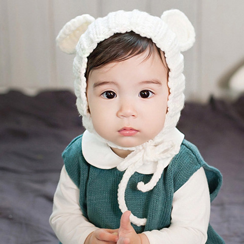 Mũ len giữ ấm em bé thiết kế tai gấu hoạt hình đáng yêu