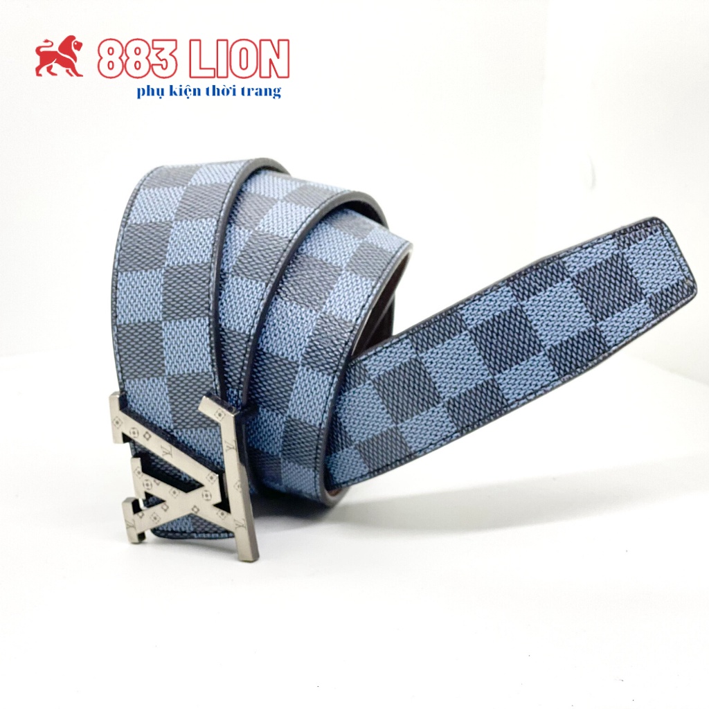 COMBO Thắt Lưng Nam LV/Dây Nịt Nam+ Ví Da/Bóp Nam Cao Cấp Kẻ Caro Màu Xanh Xám Mặt Khóa Bạc Có Chư Da Tổng Hợp PVC