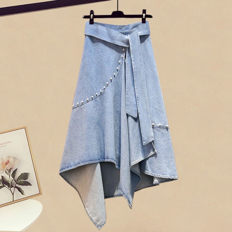 Bộ Áo Cổ Chữ V Dáng Rộng Phối Chân Váy Lệch Tà Thời Trang Mùa Hè 2022 Plus Size Cho Nữ
