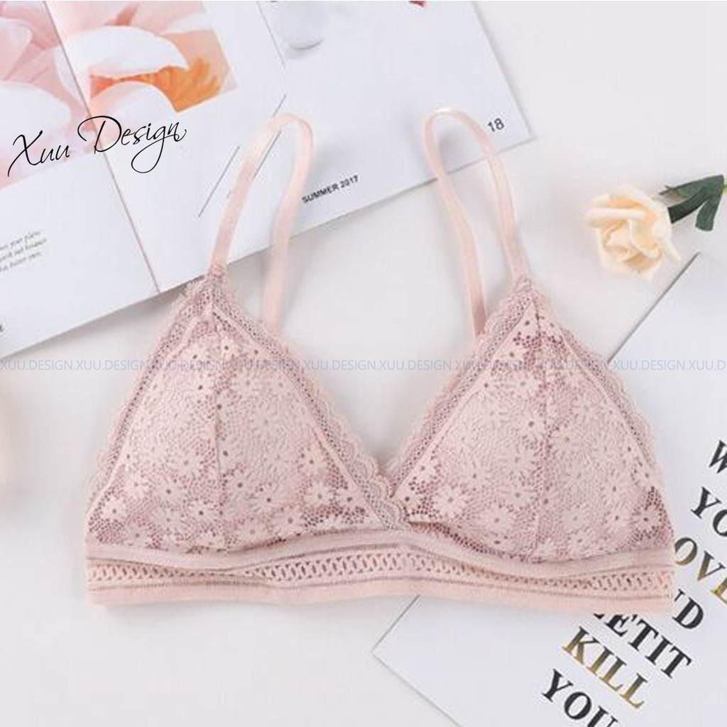 Áo bra nữ ren hoa cúc, không gọng có đệm mỏng Xuu Design BR05
