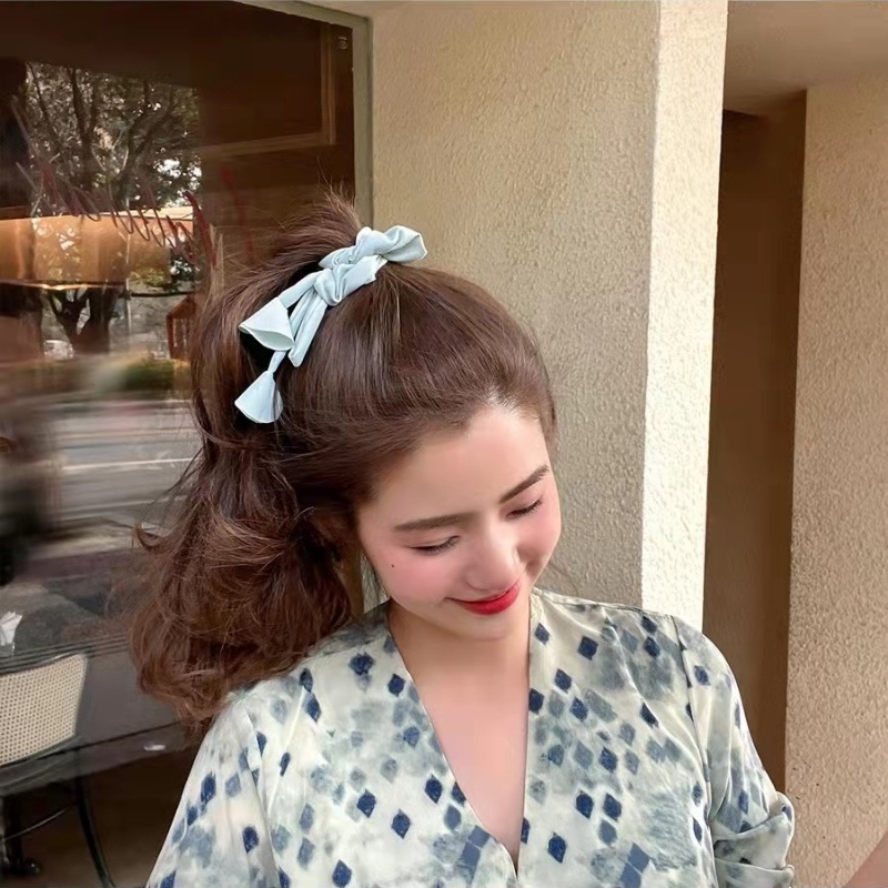 Dây Cột Tóc Bản Lớn Màu Trơn Thiết Kế Hình Nơ Xinh Xắn Cho Nữ