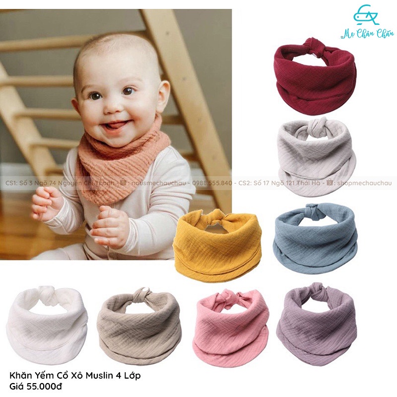 MCC Khăn Yếm Cổ Xô Muslin 4 Lớp Đa Năng Nhiều Màu Cho Bé