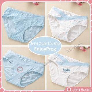 Set 4 quần lót bầu cạp chéo cotton EnjoyPreg co giãn 4 chiều cho mẹ bầu và