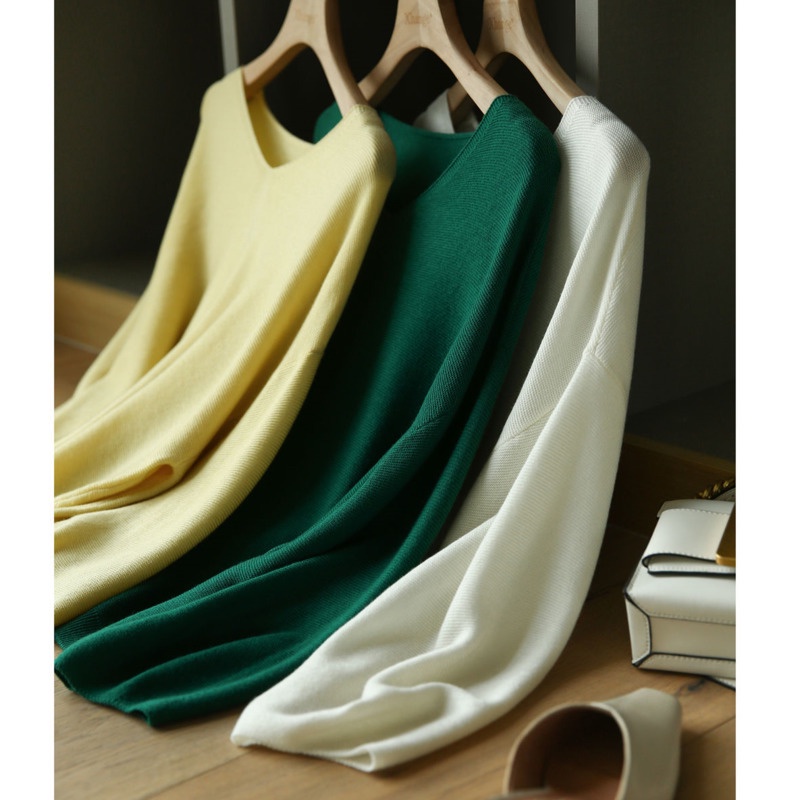 Áo len nữ RENJIANVSHENG tay dài cổ chữ V thời trang