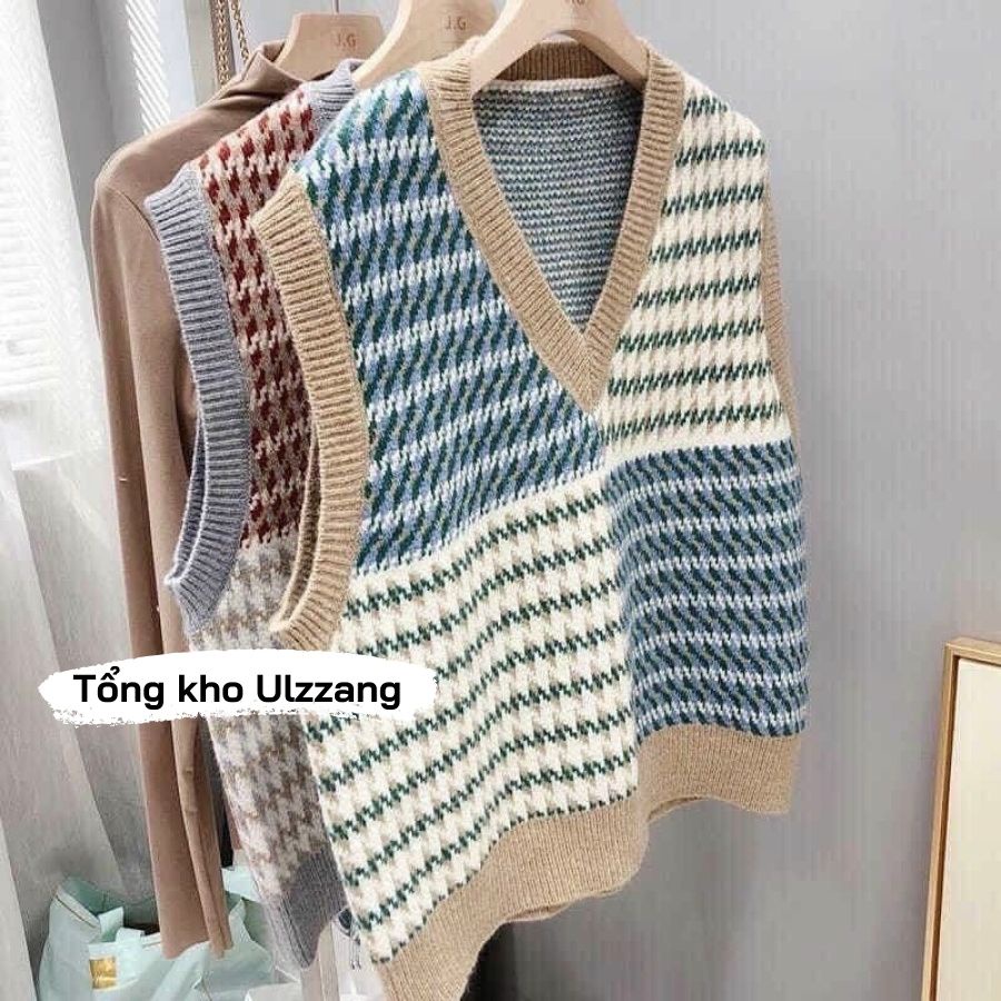 Áo Gile Len Cổ V Chất Dày Dặn Nhiều Màu Vintage Phong Cách Hàn Quốc