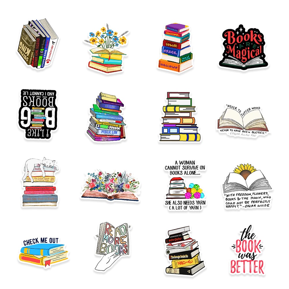 Sticker chủ đề sách, vở decal dán laptop ,điện thoại hình dán trang trí