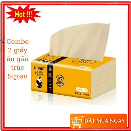 Combo 2 Giấy Ăn Gấu Trúc Sipao Loại 300tờ/gói - Siêu Dai