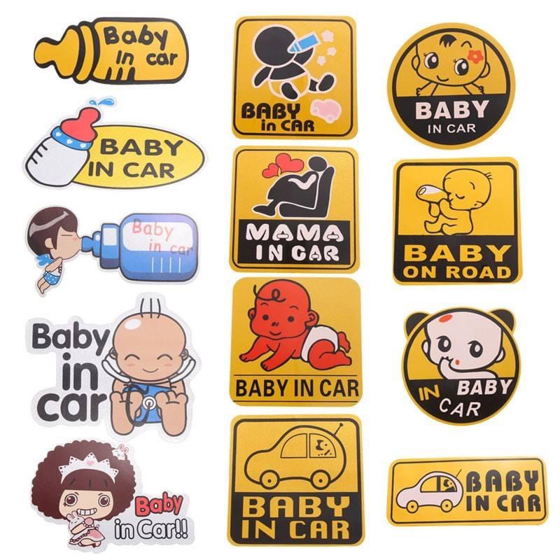 Tem/Miếng dán phản quang xe ô tô Baby In Car tiện ích (5 mẫu cực hót - size to 11x11cm)