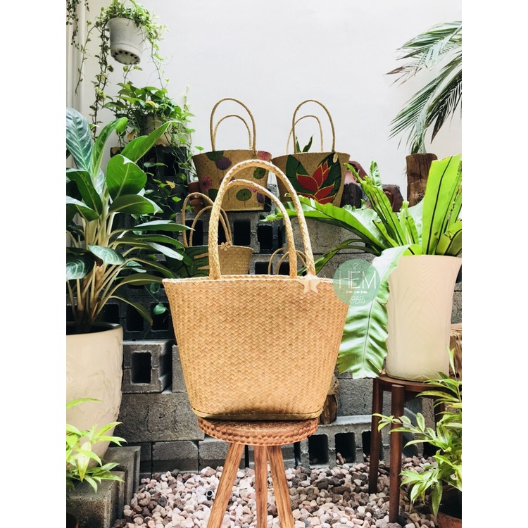 TÚI  XÁCH CỎ THỦ CÔNG, TÚI CÓI ĐI BIỂN HANDMADE SIÊU TO KÈM TAG GỖ