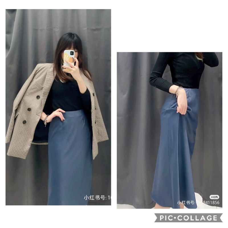 (UNIQLO Nhật chính hãng) NỮ- Chân váy midi lụa satin dáng xoè dài -Satin Narrow Flare Skirt