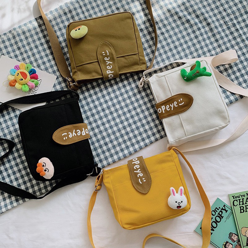 Túi đeo chéo Canvas nhỏ gọn tiện lợi - Túi đi học thiết kế phong cách Hàn Quốc xinh xắn