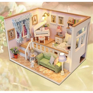 Bộ lắp ráp mô hình nhà gỗ DIY:Căn phòng Búp Bê M026-Kèm mica và keo