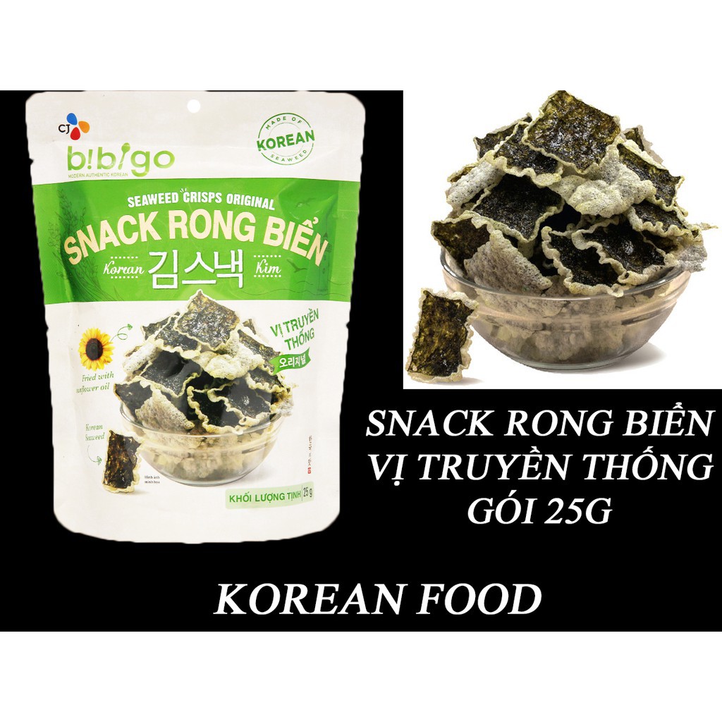 💥 ⚡ SẢN PHẨM CHÍNH HÃNG ( SNACK RONG BIỂN VỊ TRUYỀN THỐNG BIBIGO GÓI 25G