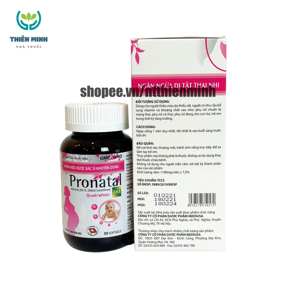 Viên uống bổ bà bầu PRONATAL bổ sung DHA và các vitamin thiết yếu cho mẹ bầu – Chai 30 viên