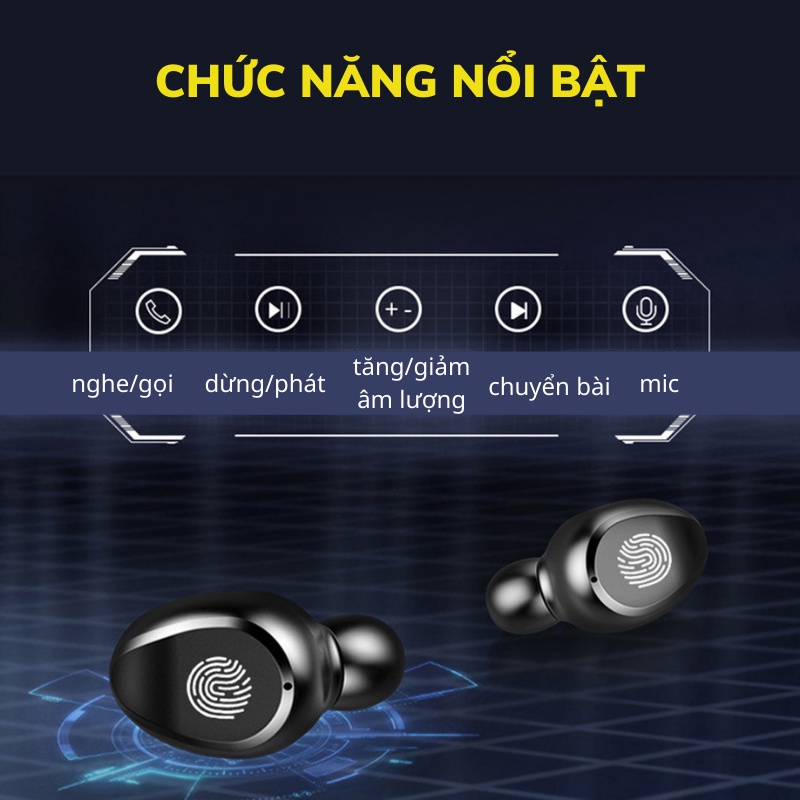 Tai nghe bluetooth amoi F9 TWS 5.0 không dây bản Quốc Tế màn hình LED cảm ứng vân tay có mic chống nước IPX5 pin 2500mAh