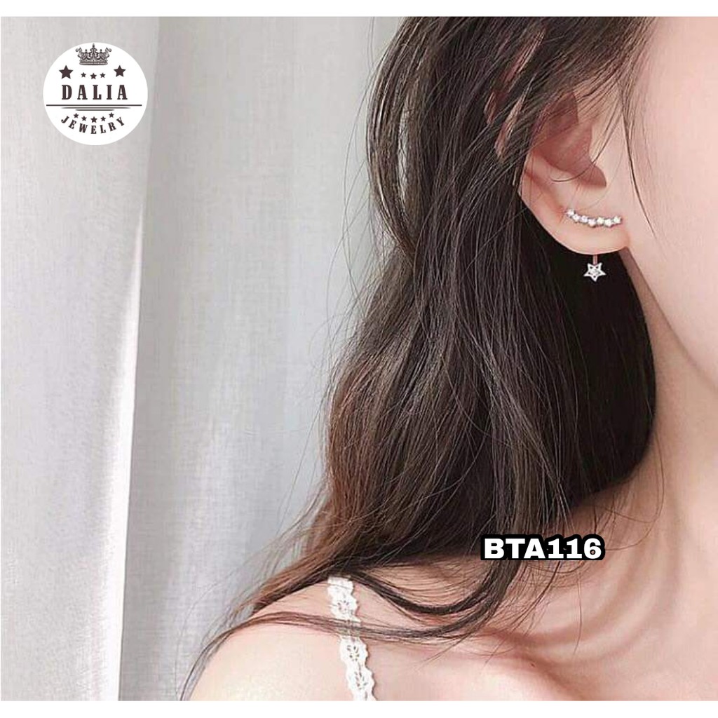 Bông tai bạc nữ vầng trăng treo ngôi sao DaLiA Jewelry khuyên tai chuẩn bạc ý S925