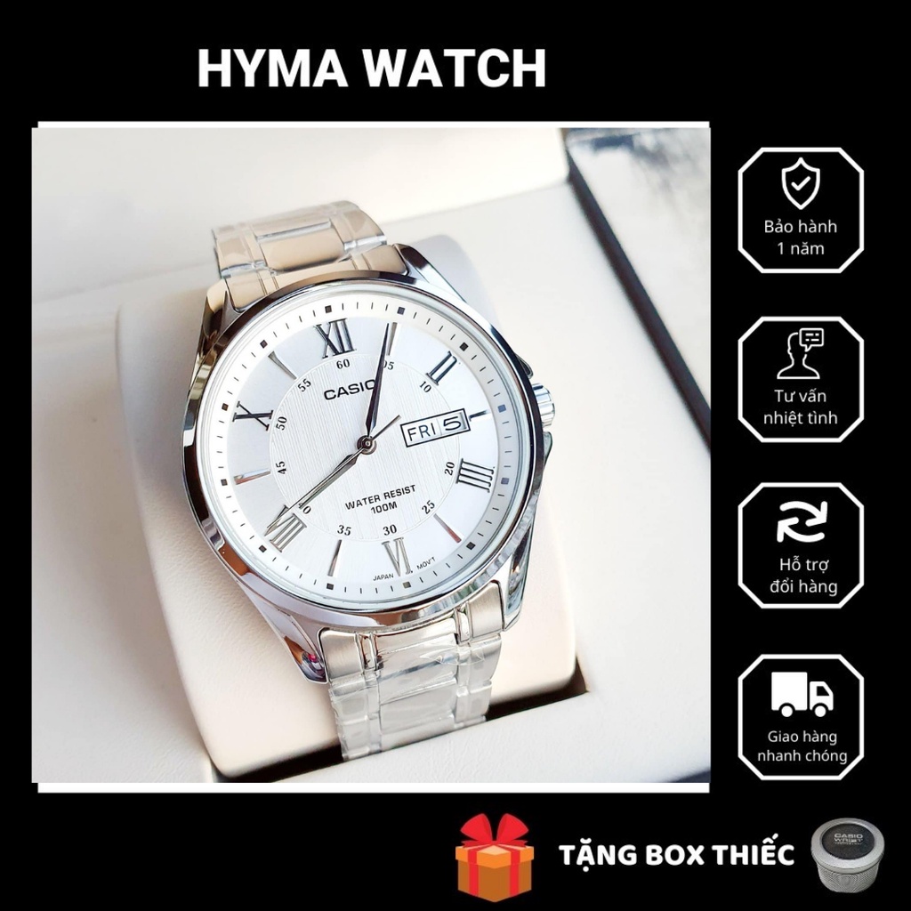 Đồng hồ nam dây thép cao cấp Casio MTP 1384D-7AV Mặt trắng Size 41mm chống nước 10ATM Bảo hành 1 năm Hyma watch