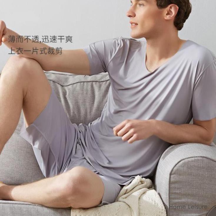 ☢[Real ice silk suit] Quần đùi ngắn năm điểm liền mạch nam, dịch vụ tại nhà, pyjama băng mùa hè, pyjama, thư giãn  ྆  ཾ