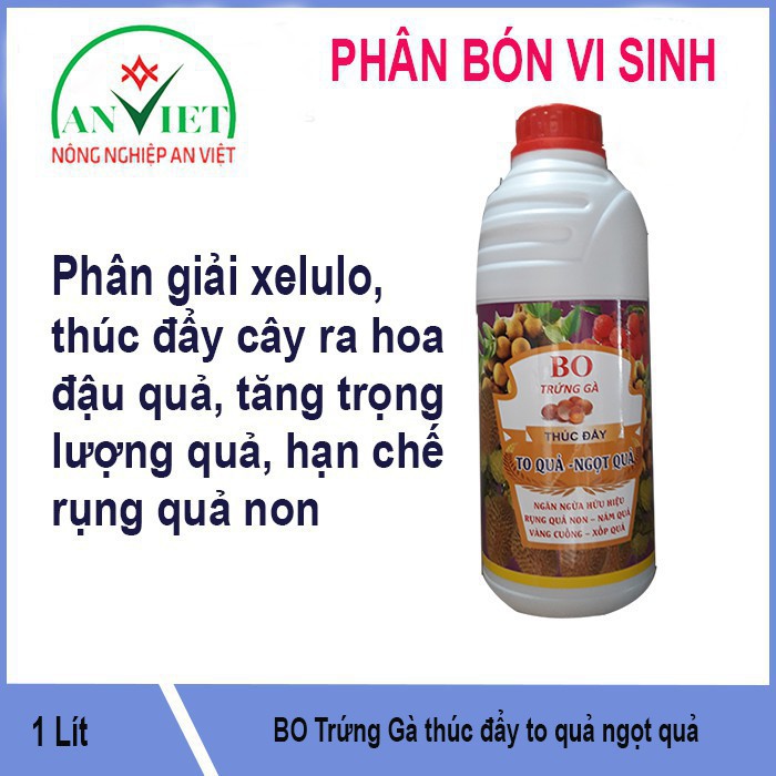 Phân bón Bo trứng gà 1 Lít, phân giải xenlulo, thúc đẩy cây ra hoa đậu quả, tăng trọng lượng quả, hạn chế rụng quả non