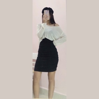 Áo len lưới cổ tim dáng ngắn