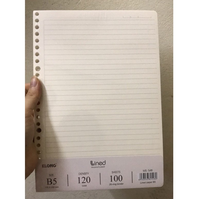 Ruột sổ còng kẻ ngang-Line Klong B5 100 tờ - 200 trang VPPTUEMINH, giấy refill binder tiện lợi Klong MS 548