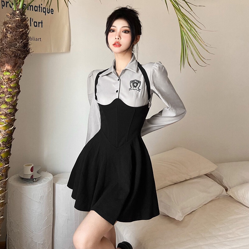 Kliou Đầm KLIOU dáng chữ A không tay cổ yếm phong cách vintage 2022 mới dành cho nữ