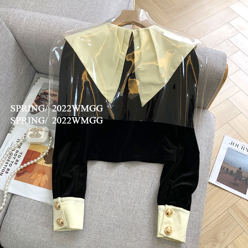 Áo Sơ Mi Nhung Đen Dài Tay Cổ Bẻ Thời Trang Cho Nữ  tao bao