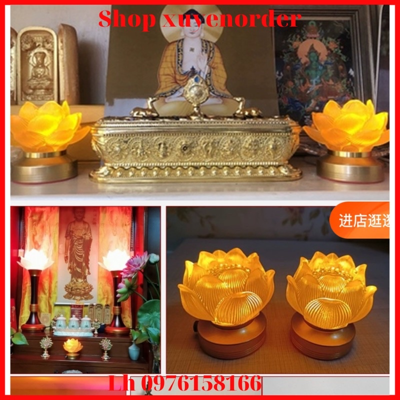 Đèn Led Hoa Sen Tráng men Sạc Pin dùng trang trí bàn thờ Phật Hàng nhập chuẩn cao cấp /giá bán 1 cặp đèn