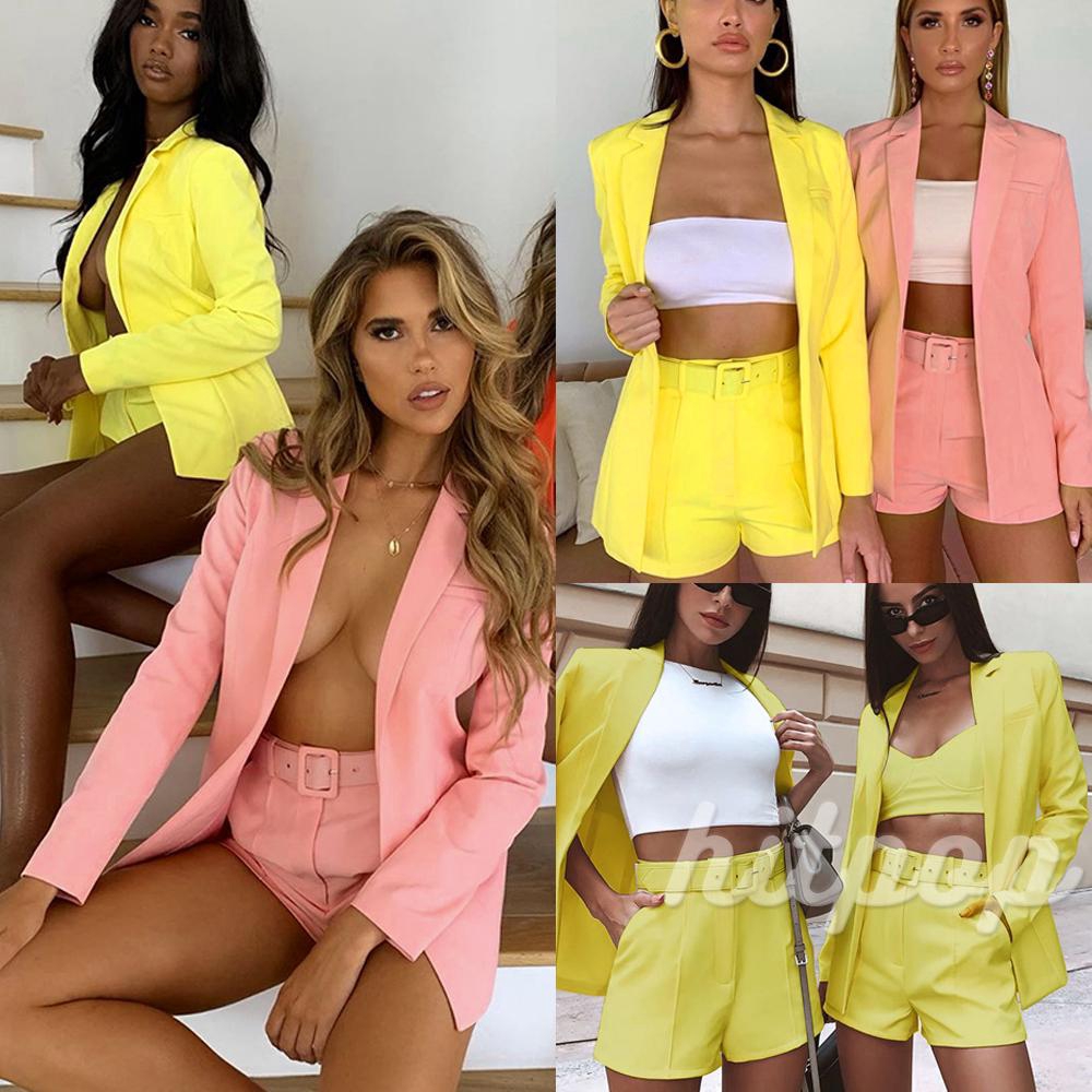 Set áo khoác Blazer + quần short + dây nịt thời trang công sở cho nữ