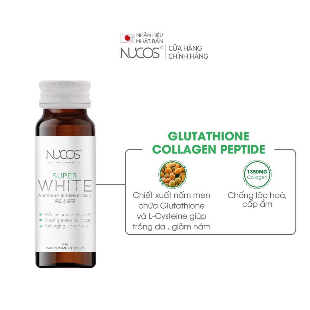 Combo 3 Hộp Collagen trắng da mờ thâm nám Nucos Super White 3x50mlx10chai