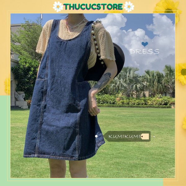 Đầm váy yếm bò jeans dáng ngắn 2 dây phong cách Hàn Quốc năng động chuẩn hàng Quảng Châu (kèm ảnh thật)