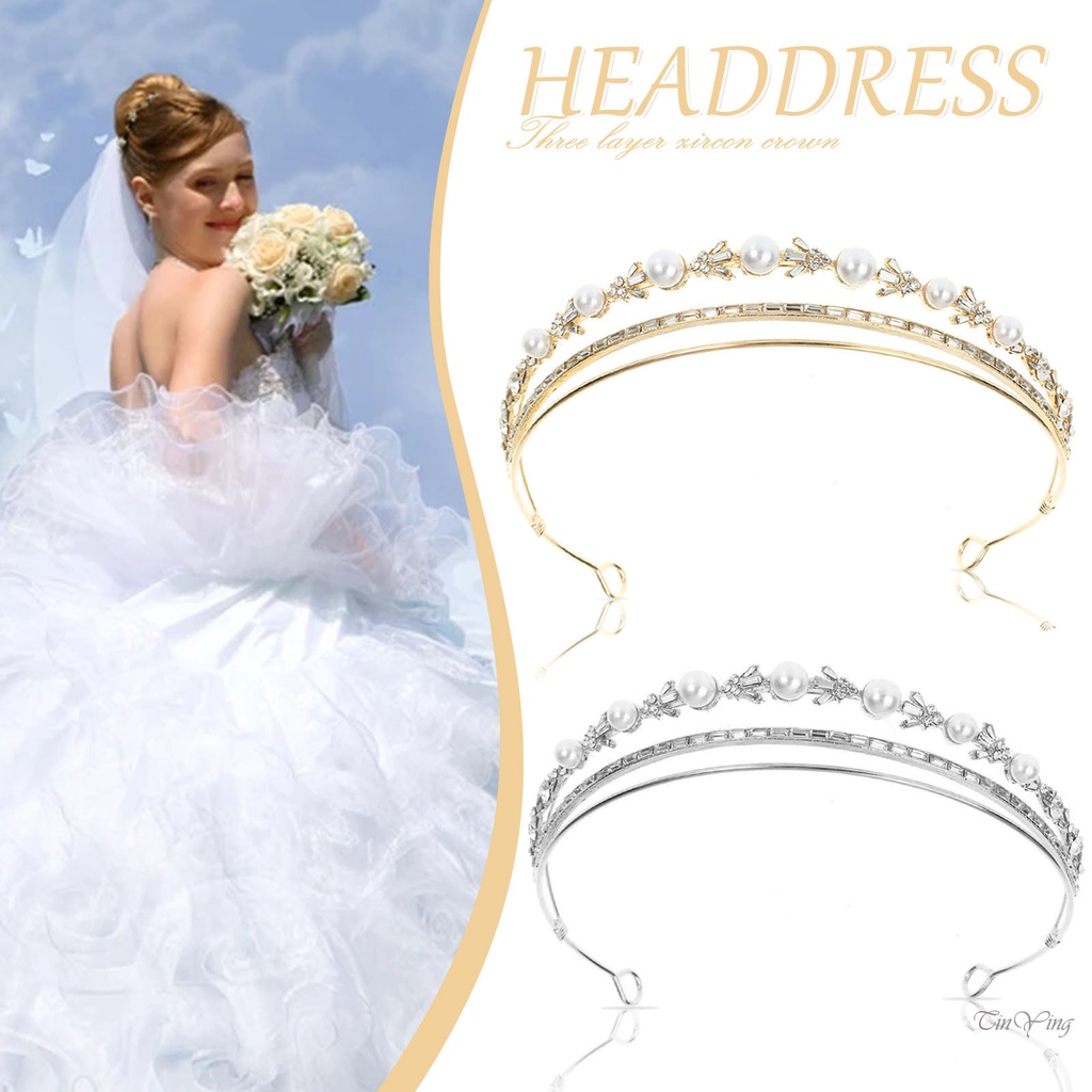 GETNOIVAS 1 Vương Miện Đội Đầu Cô Dâu Đính Đá Zircon Ngọc Trai Sáng Bóng