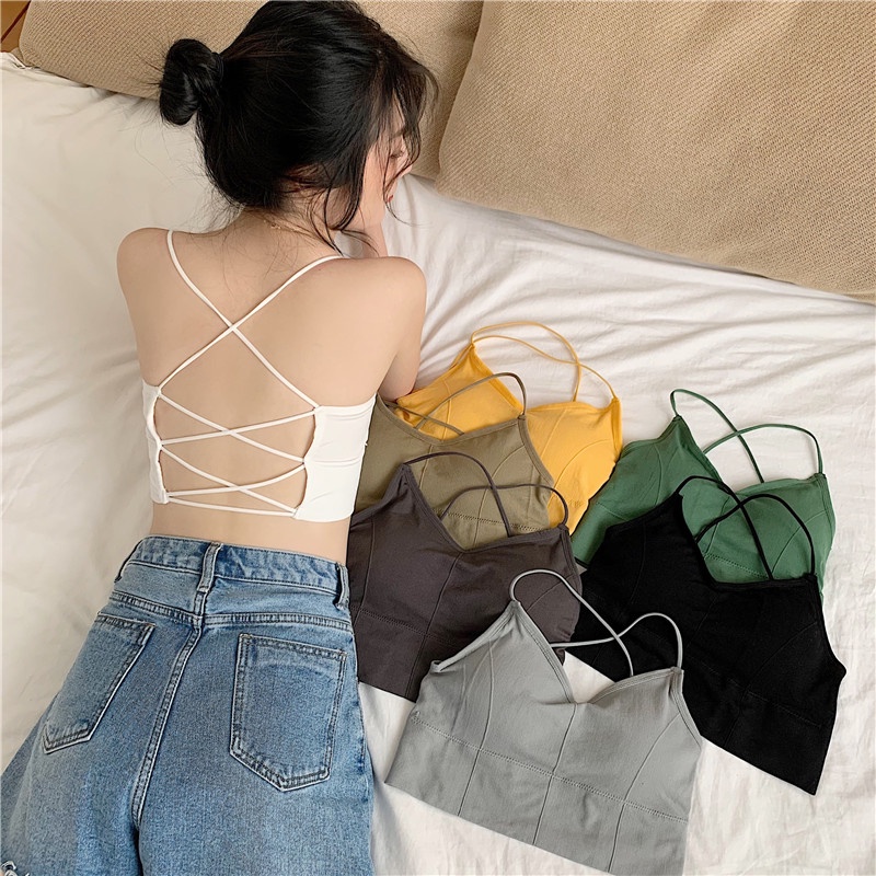 HUANG YOYO Áo Croptop Áo hai dây thể thao thời trang Hàn Quốc cho nữ