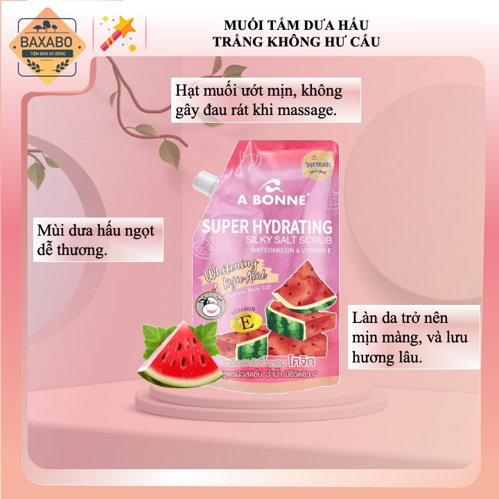 MUỐI TẮM CẤP ẨM - TẨY TẾ BÀO CHẾT SUPER HYDRATING - DƯA HẤU && VITAMIN E 350GR  - CHÍNH HÃNG C.A.C THÁI LAN