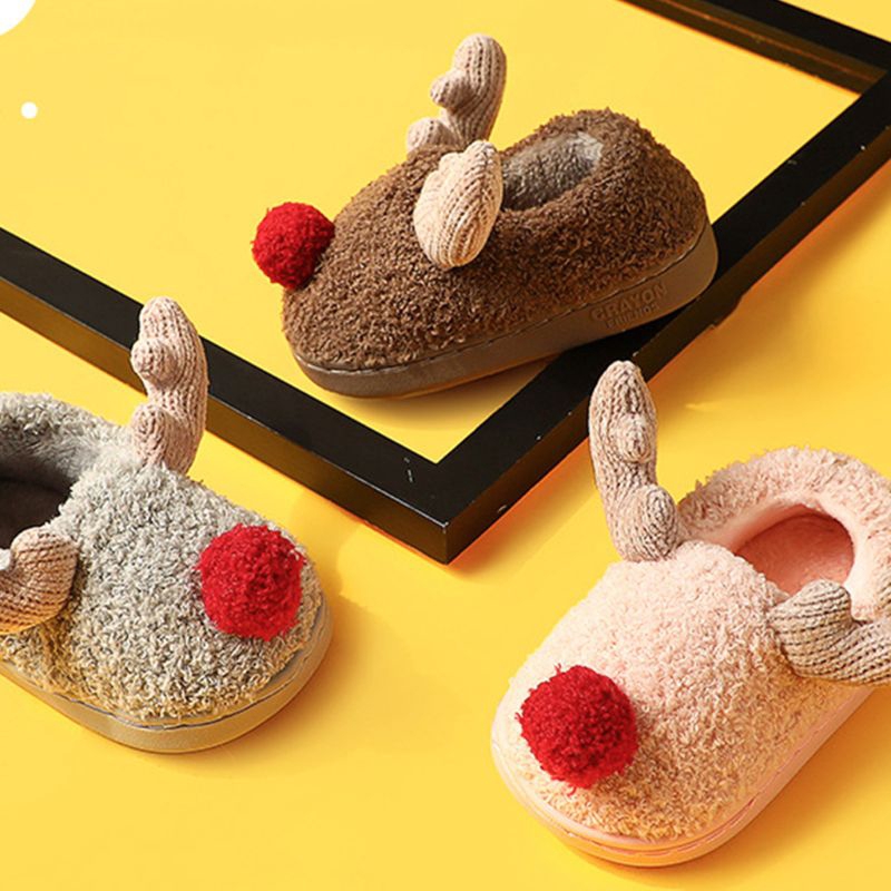 Mary☆Kids Baby Cute Christmas Antlers Slippers Shoes Winter Plush Lined Foot Warmer